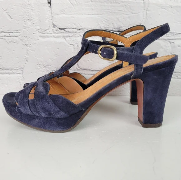 CHIE MIHARA Blue Suede T-strap Strappy Platform Sandals - Picture 4 of 13
